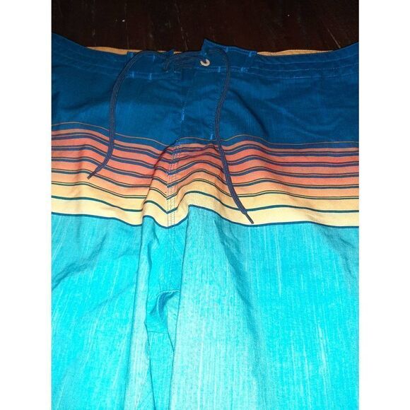 Mens Size 36 Burnside Blue Orange Yellow Swim Trunks Shorts Drawstring Waist - Picture 3 of 5